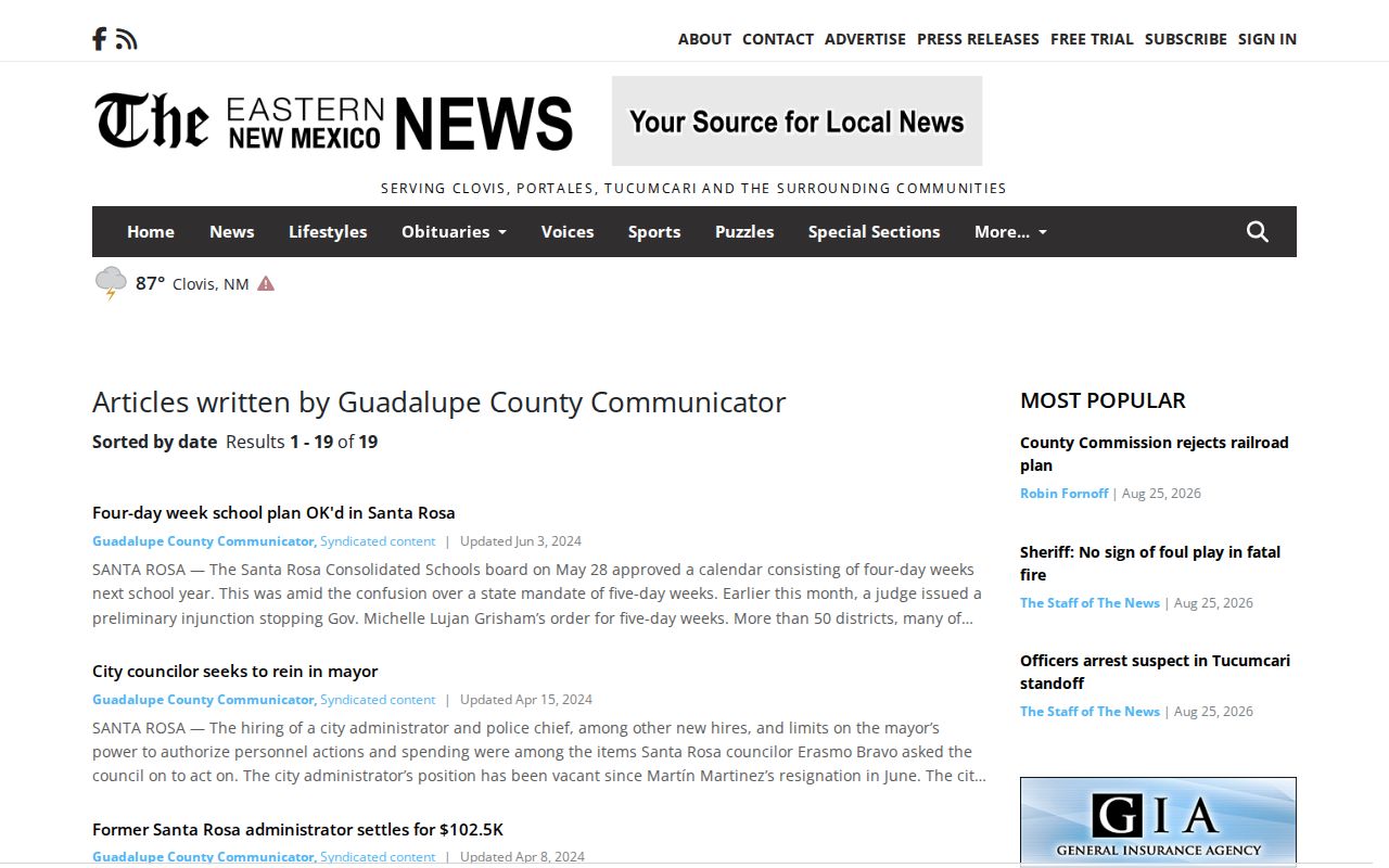 Guadalupe County crime news record source, Eastern New Mexico News Communicator archive